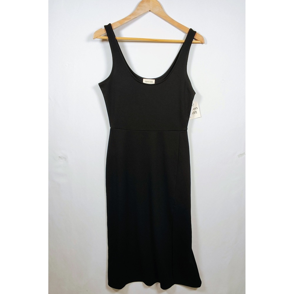 Open Edit Womens Black‎ Scoop Neck Sleeveless Side Slit Midi Dress Medium NWT